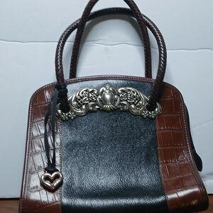 Brighton Black and Brown Mini Bag with Silver Accents